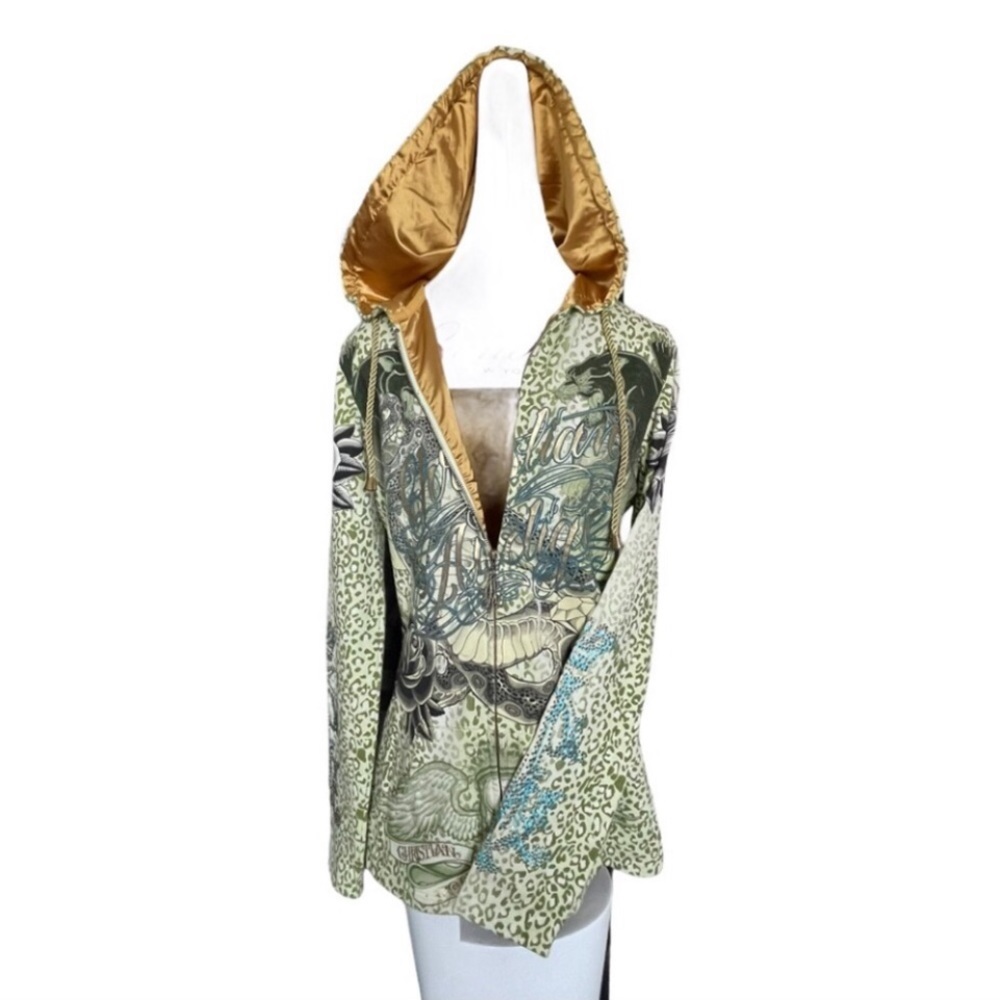 CHRISTIAN AUDIGIER Rare Spectacular Bling Full Zip Hoodie with Gold Lining